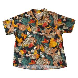 Vintage 90s Hawaiian Shirt 2XL | Rayon Tropical Aloha Shirt with Hula Girls